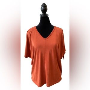 Simply Vera by Vera Wang: Rust Brown V Neck Top with Side Ties